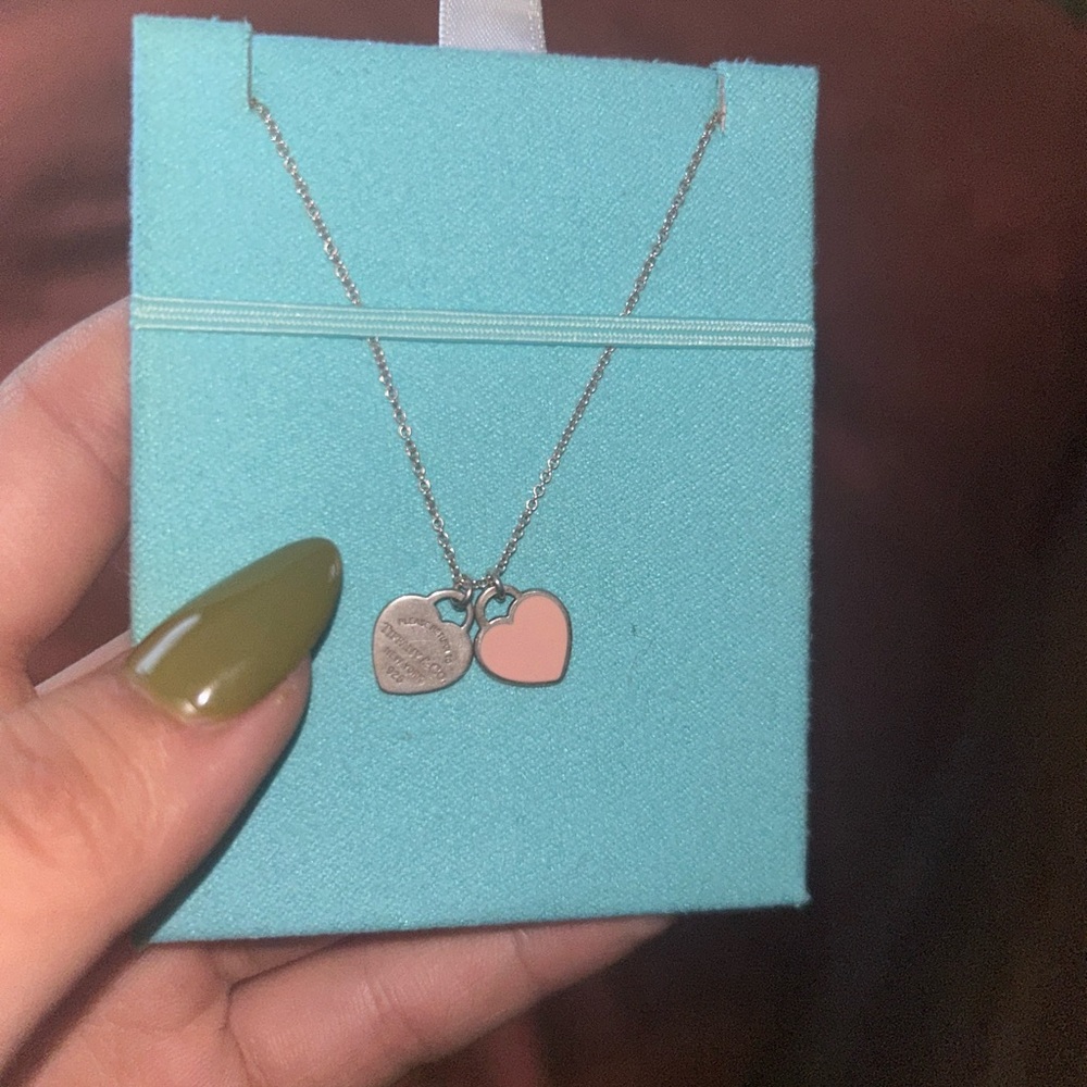 Tiffany Double Heart Pendant Necklace- Pink